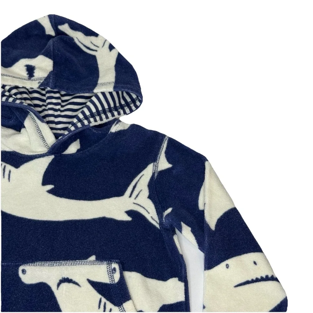 Mini Boden Shark AOP Hooded Towel Cover Up Kids 2-3 Years Beach Pool Hoodie